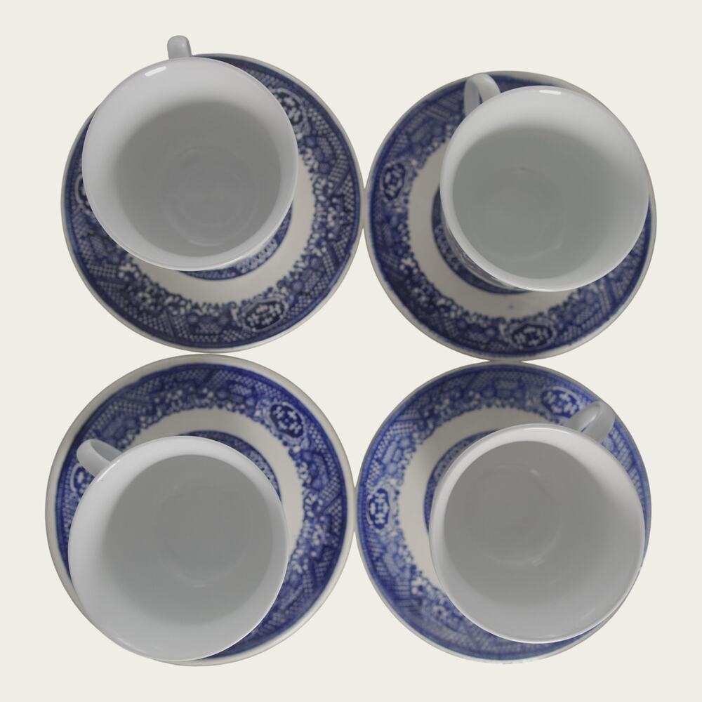 Royal Cuthbertson Blue Willow Demitasse Espresso Cups Saucers Set of 4 China - Picture 5 of 16